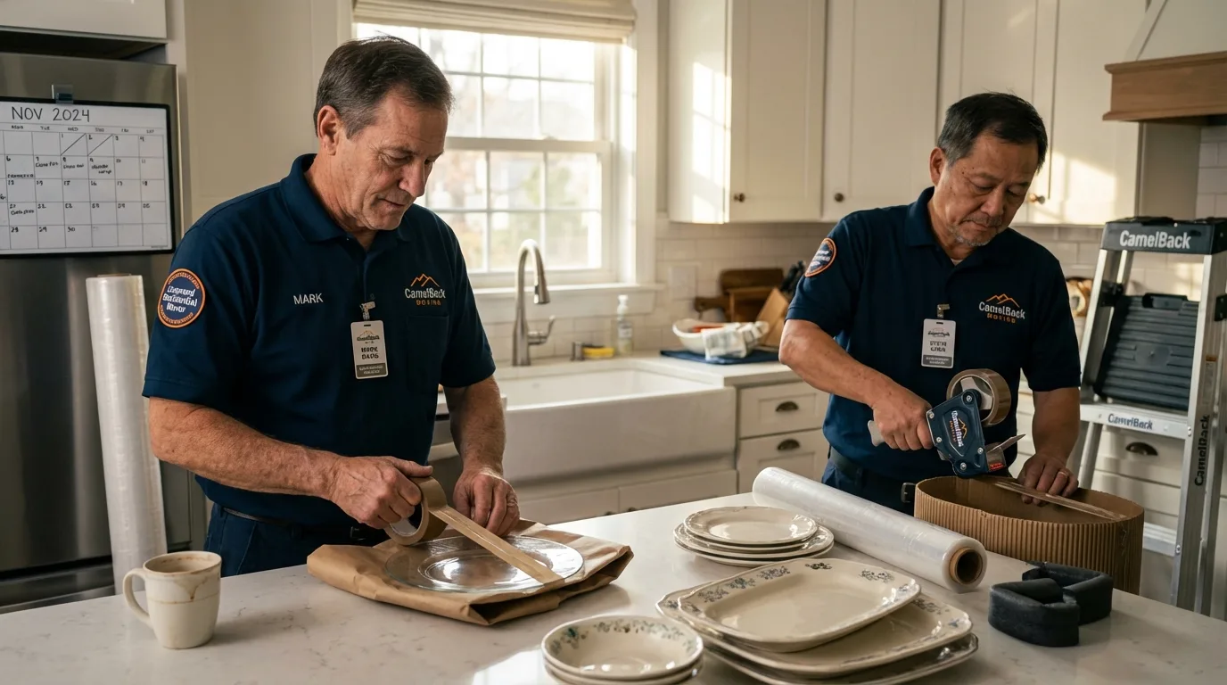 Professional crew packing kitchen dishware in Logansport, IN